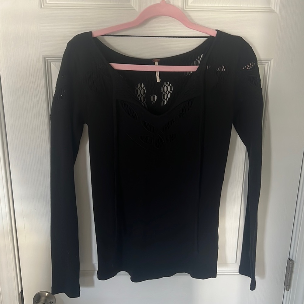 Free People Black Long Sleeve Blouse, Medium